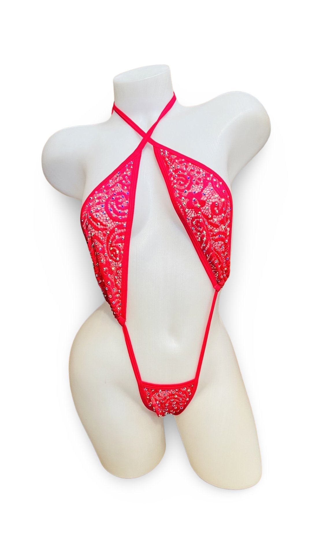 Rhinestone Sling Shot Red Lace - Model Express VancouverBikini