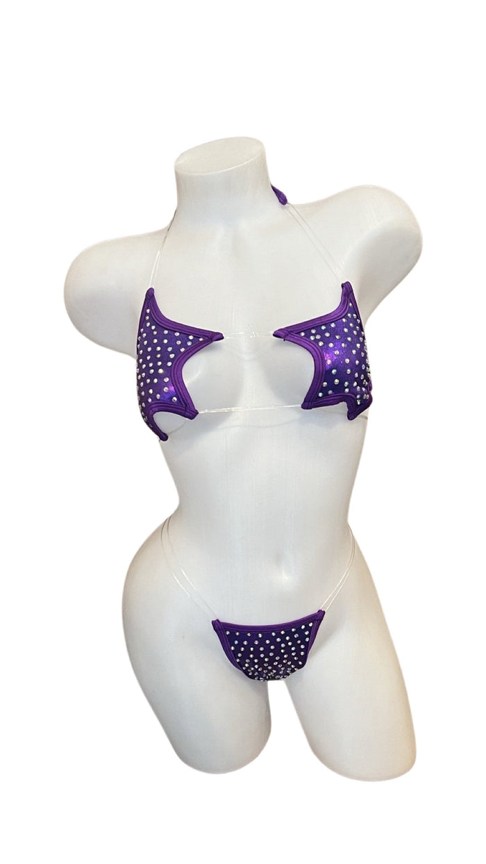 Rhinestone Star Bikini - Metallic Dark Purple - Model Express VancouverBikini