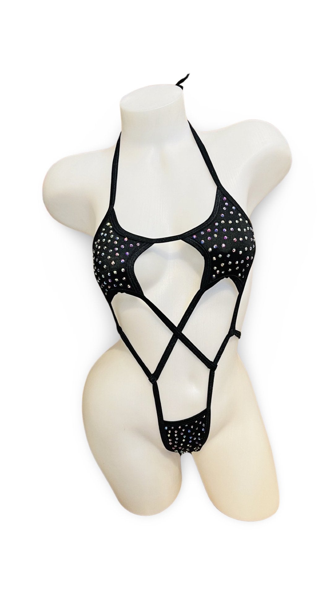 Rhinestone Star Sling Shot Black - Model Express VancouverBikini