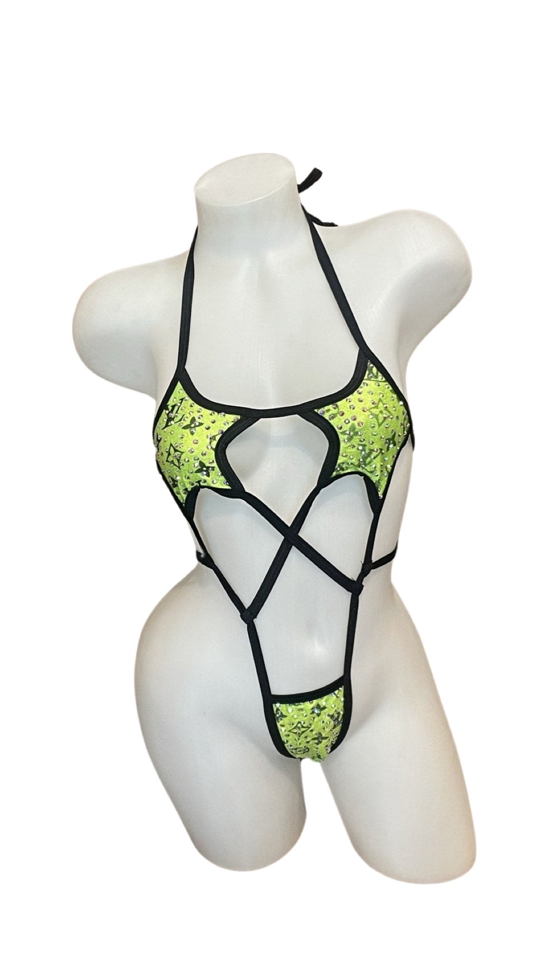 Rhinestone Star Sling Shot Design Green - Model Express VancouverBikini