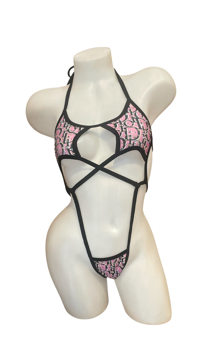 Rhinestone Star Sling Shot Design Pink/Black - Model Express VancouverBikini