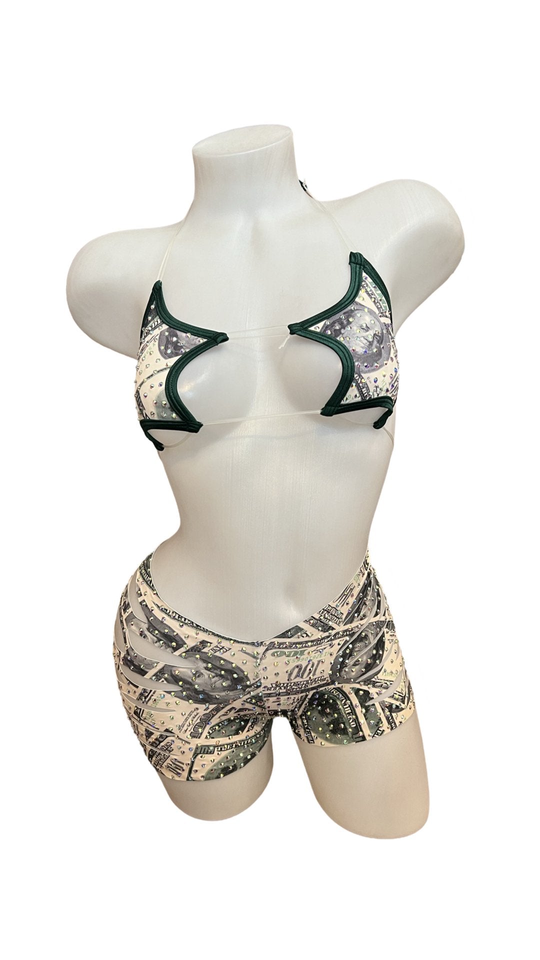 Rhinestone Star Top and Cut Out Short Set Money - Model Express VancouverBikini