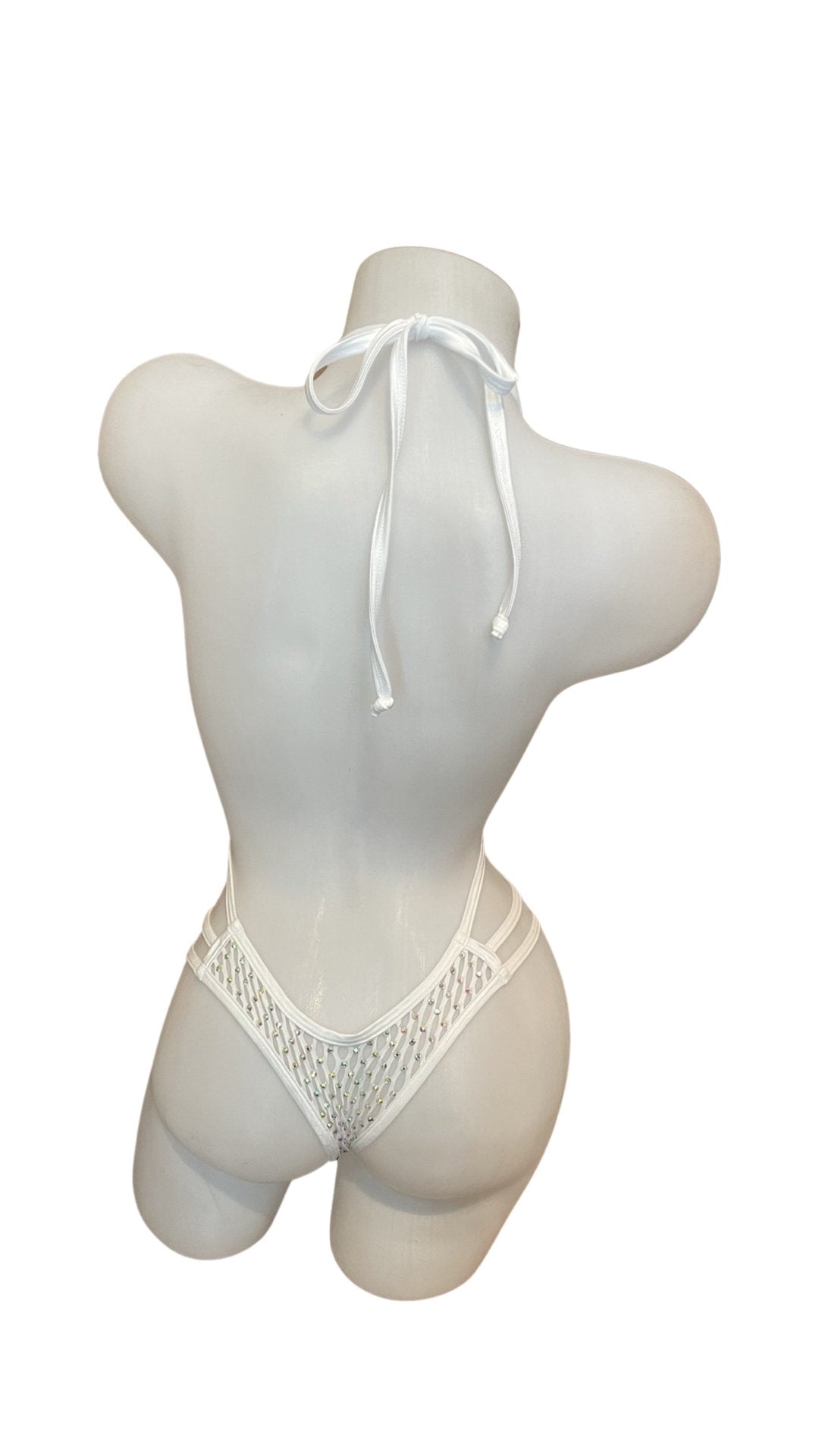 Rhinestone Strappy Fishnet One Piece White - Model Express VancouverBikini