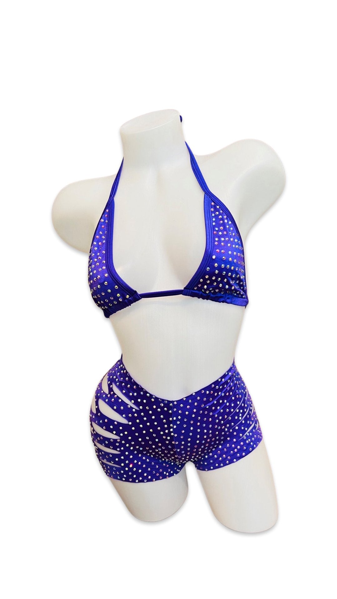 Rhinestone Triangle Top and Cut Out Short Set Purple - Model Express VancouverBikini