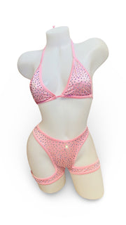 Rhinestone Triangle Top Booty Garter Baby Pink - Model Express VancouverBikini