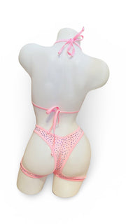 Rhinestone Triangle Top Booty Garter Baby Pink - Model Express VancouverBikini