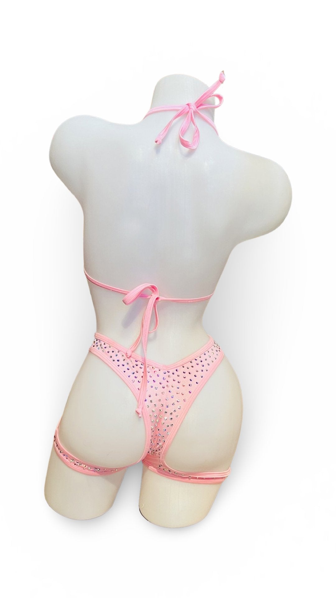 Rhinestone Triangle Top Booty Garter Baby Pink - Model Express VancouverBikini