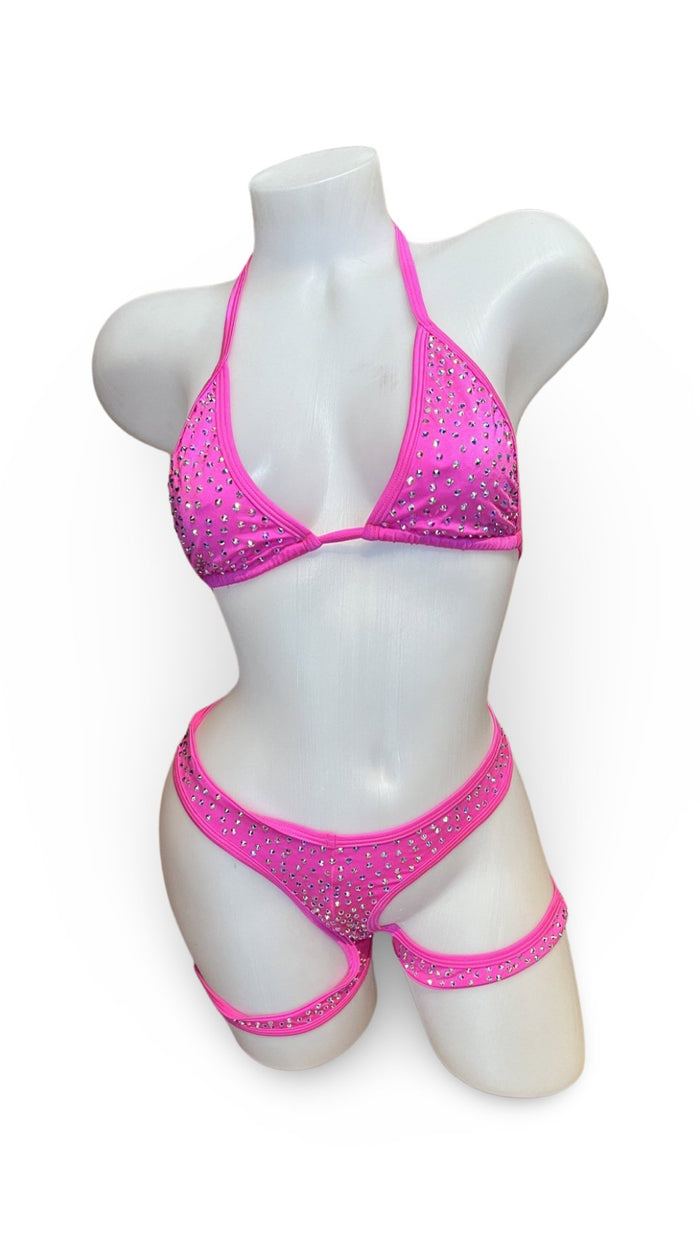 Rhinestone Triangle Top Booty Garter Hot Pink - Model Express VancouverBikini