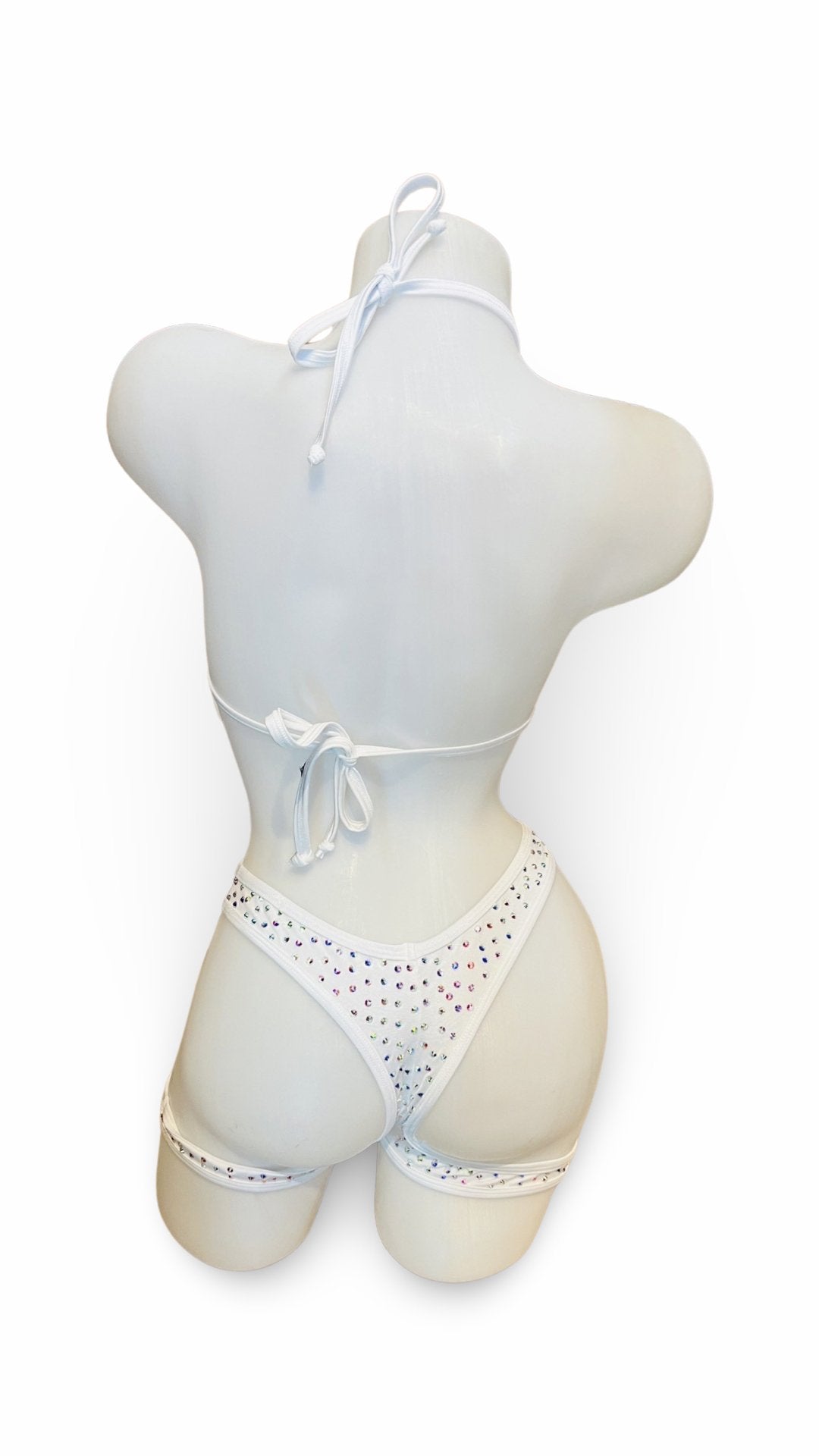 Rhinestone Triangle Top Booty Garter White - Model Express VancouverBikini