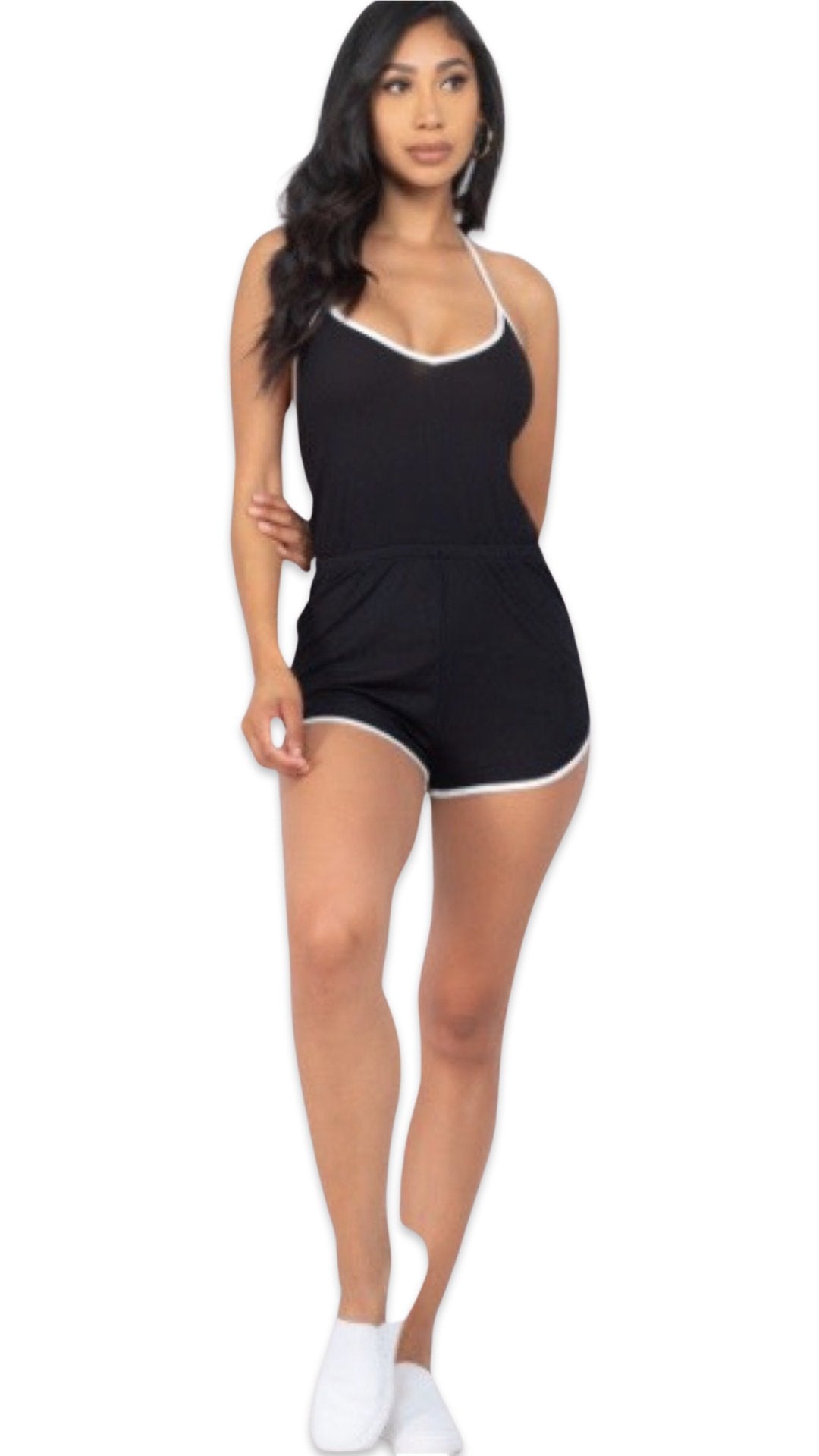 Ribbed Halter Romper Black - Model Express Vancouver