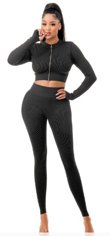 Ribbed Zip Up Set Black - Model Express Vancouver