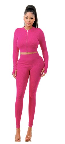 Ribbed Zip Up Set Magenta - Model Express Vancouver