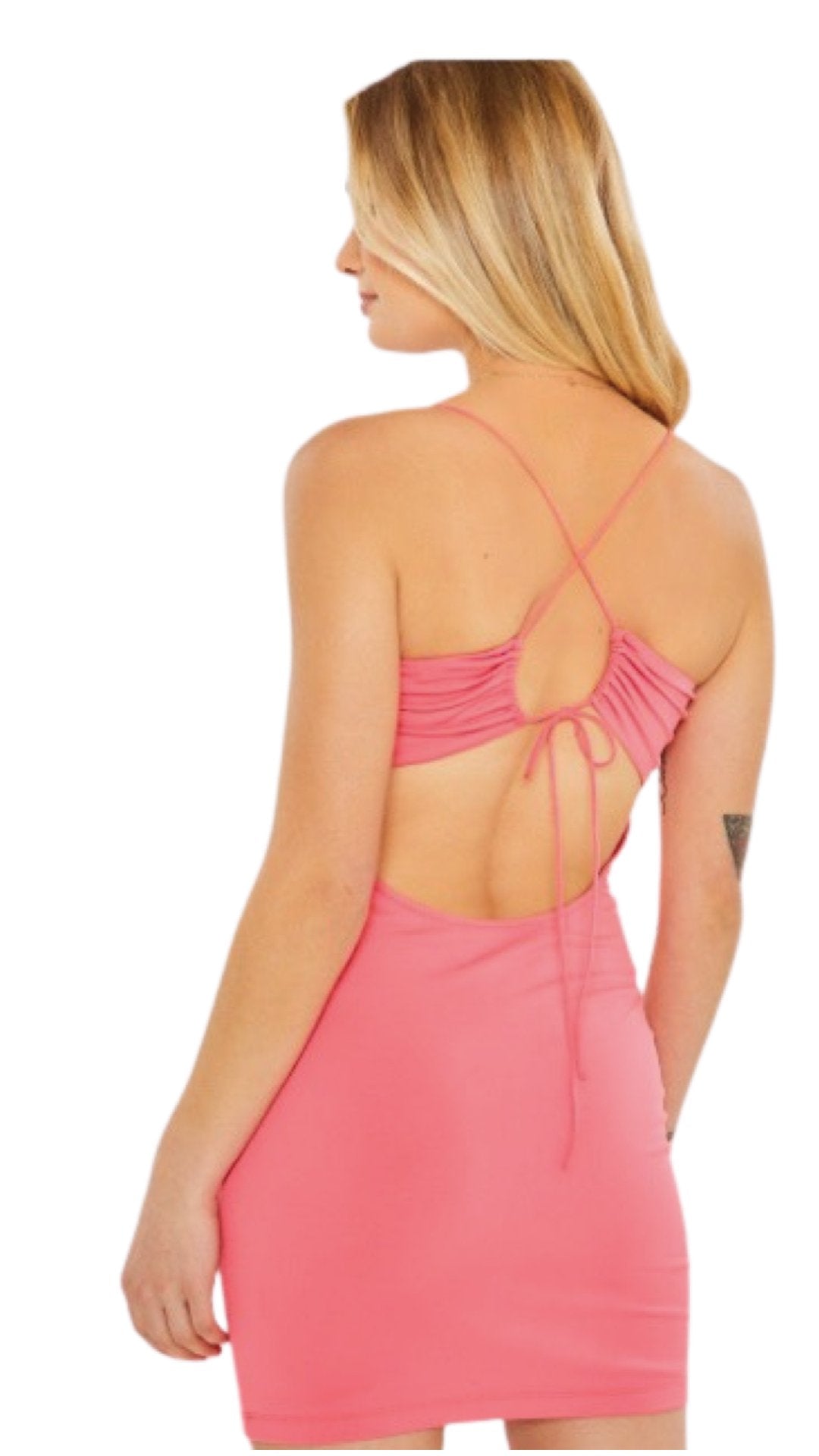 Ruched Front Open Back Cami - Pink - Model Express Vancouver