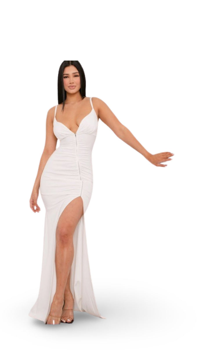 Ruched Maxi Dress with Zipper White - Model Express VancouverClothing