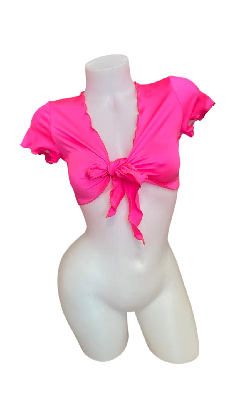 Ruffle School Girl Top Neon Pink - Model Express VancouverClothing