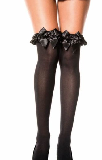 Satin Bow and Ruffle Thigh High Black - Model Express VancouverHosiery
