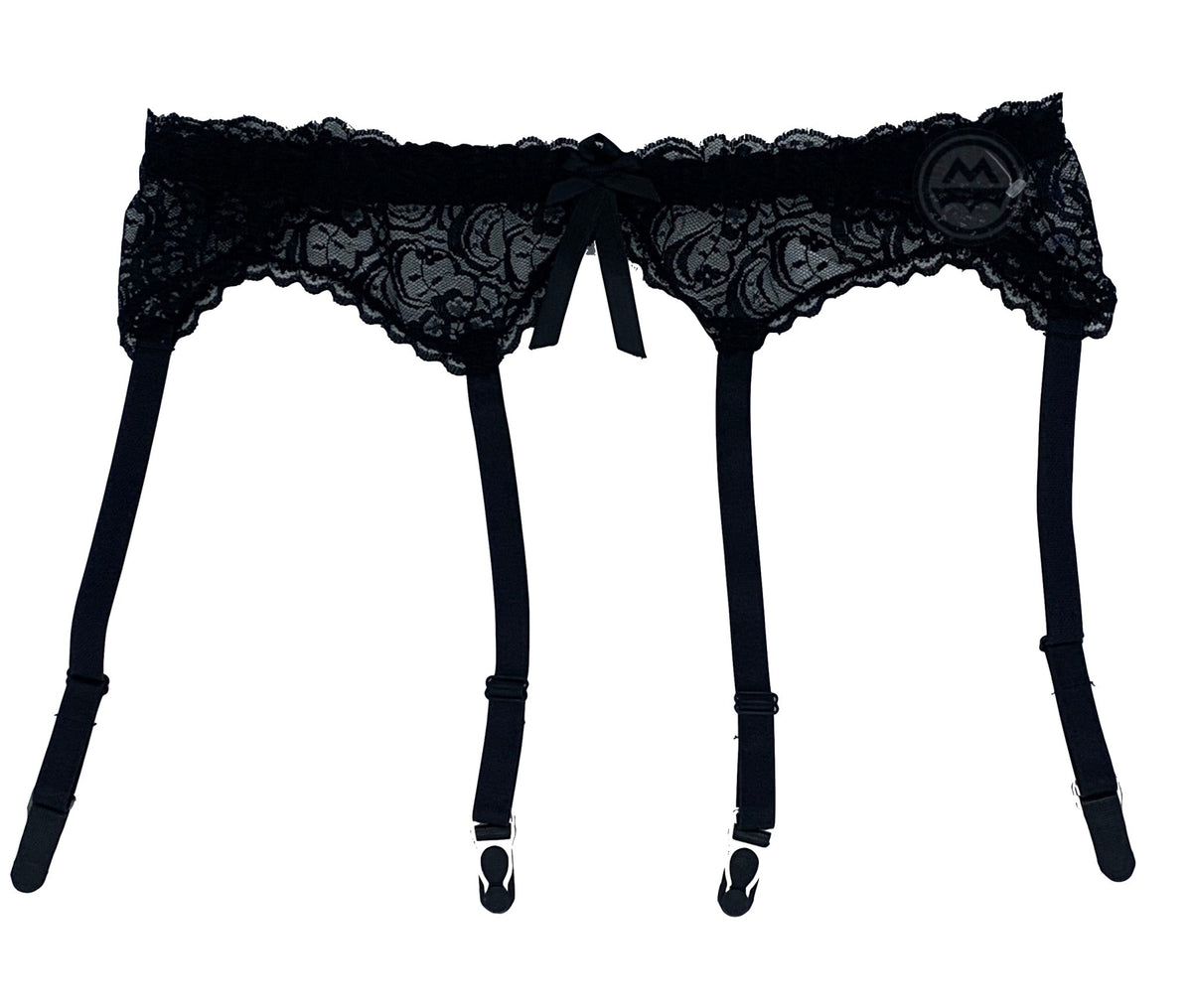 Scalloped Lace Garter Belt with Bow - Black - Model Express VancouverHosiery
