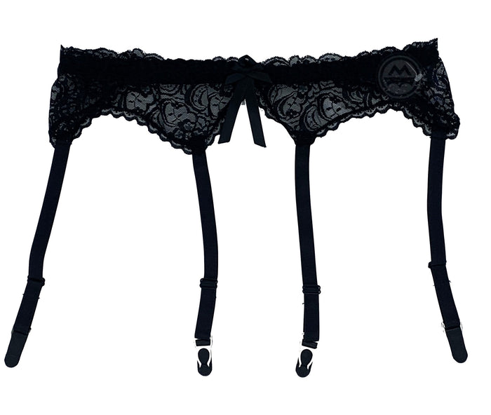 Scalloped Lace Garter Belt with Bow - Black - Model Express VancouverHosiery