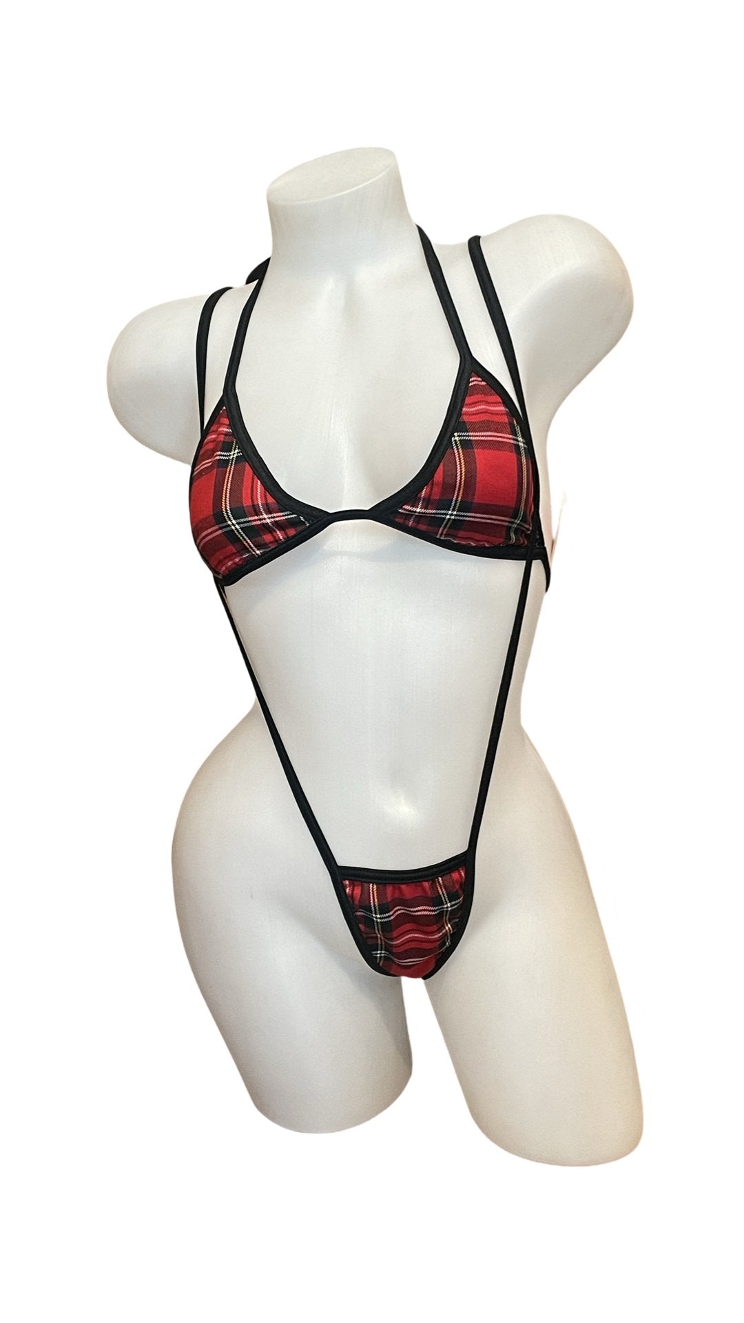 School Girl Sling Shot Bikini Set - Red/Black - Model Express VancouverLingerie