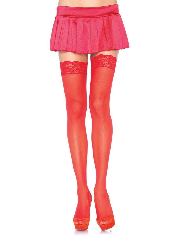 Sheer Thigh High with Lace Top Red - Model Express VancouverHosiery