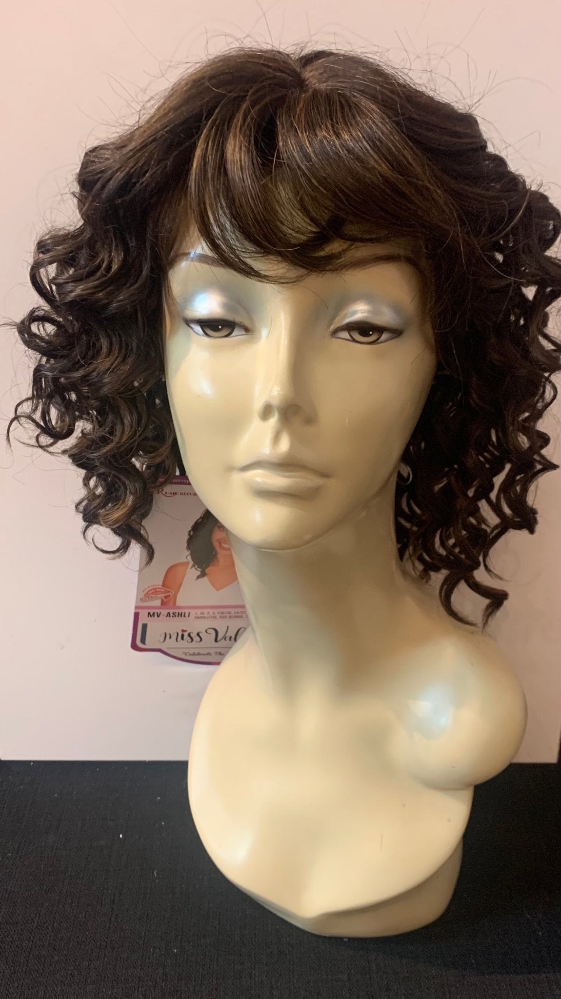 Short Curl Wig with Bangs - Medium Brown/Honey Blonde - Model Express VancouverAccessories