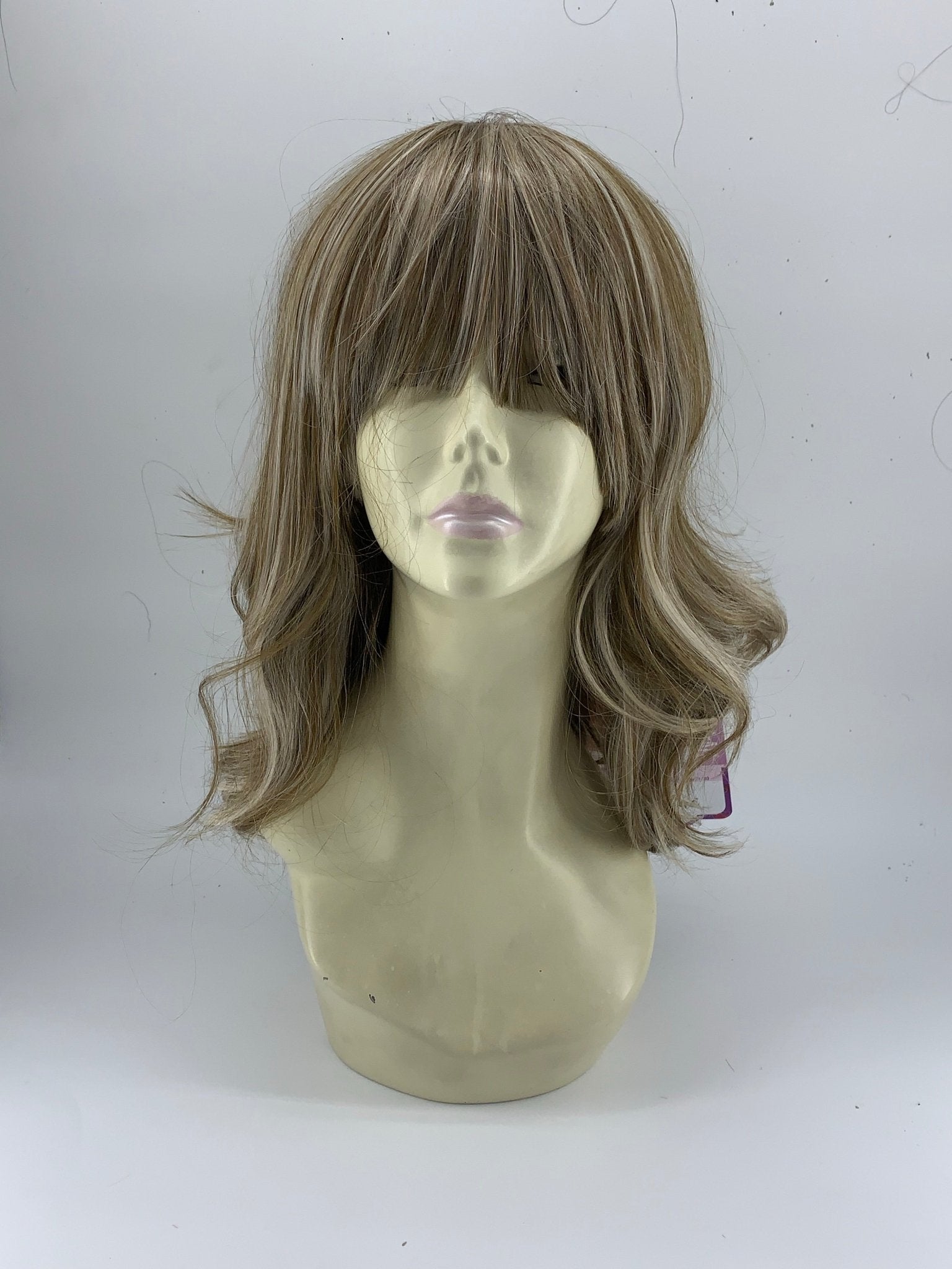 Shoulder Length Loose Curl Wig with Bangs - Ash Blonde - Model Express VancouverAccessories