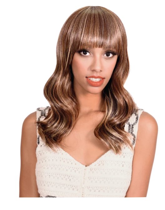 Shoulder Length Loose Curl Wig with Bangs - Burgundy - Model Express VancouverAccessories