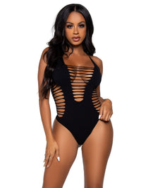 Shredded Racer Back Bodysuit Black - Model Express VancouverLingerie