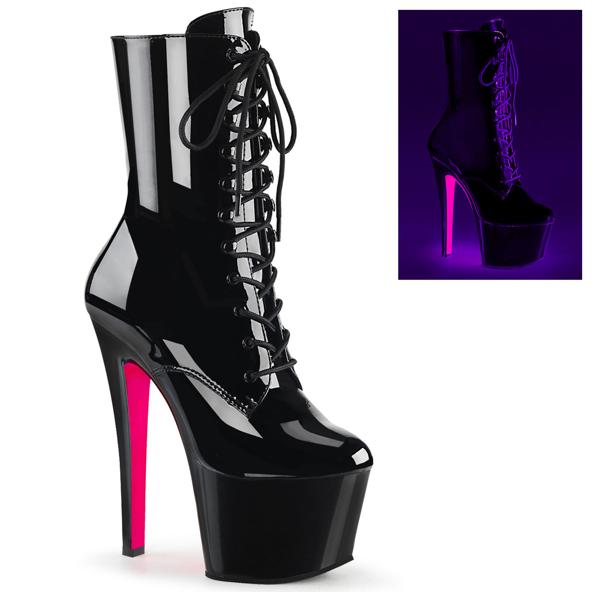 Pleasers Sky-1020Tt - Blk Pat/Blk-Neon H. Pink
