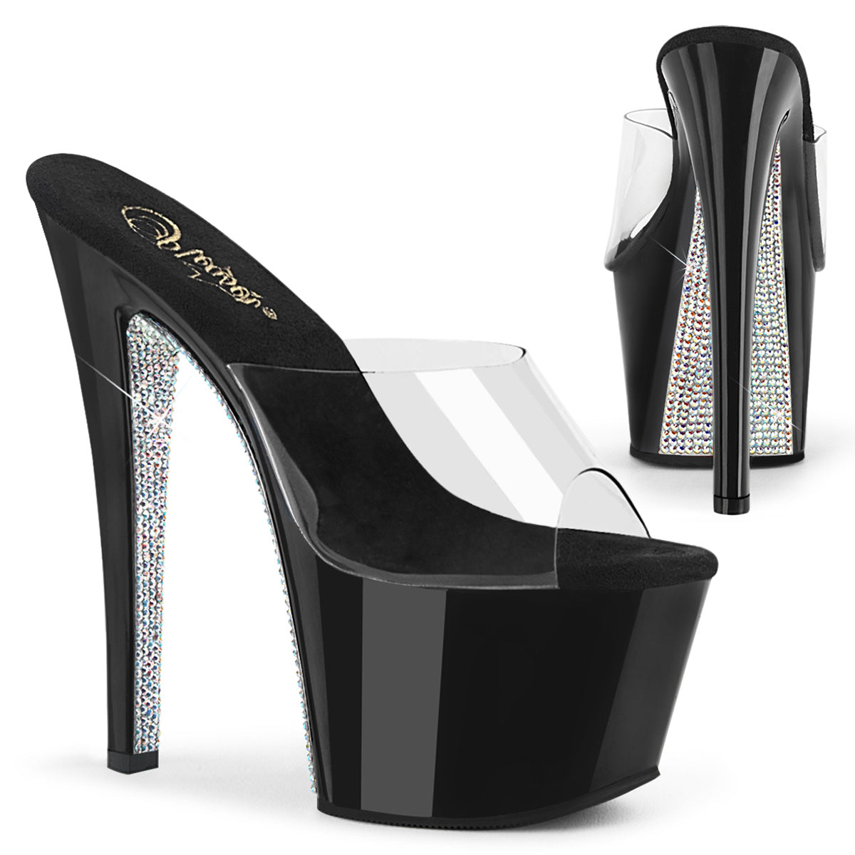 Pleasers Sky-301Crs - Clr/Blk-Slv AB Rhinestone