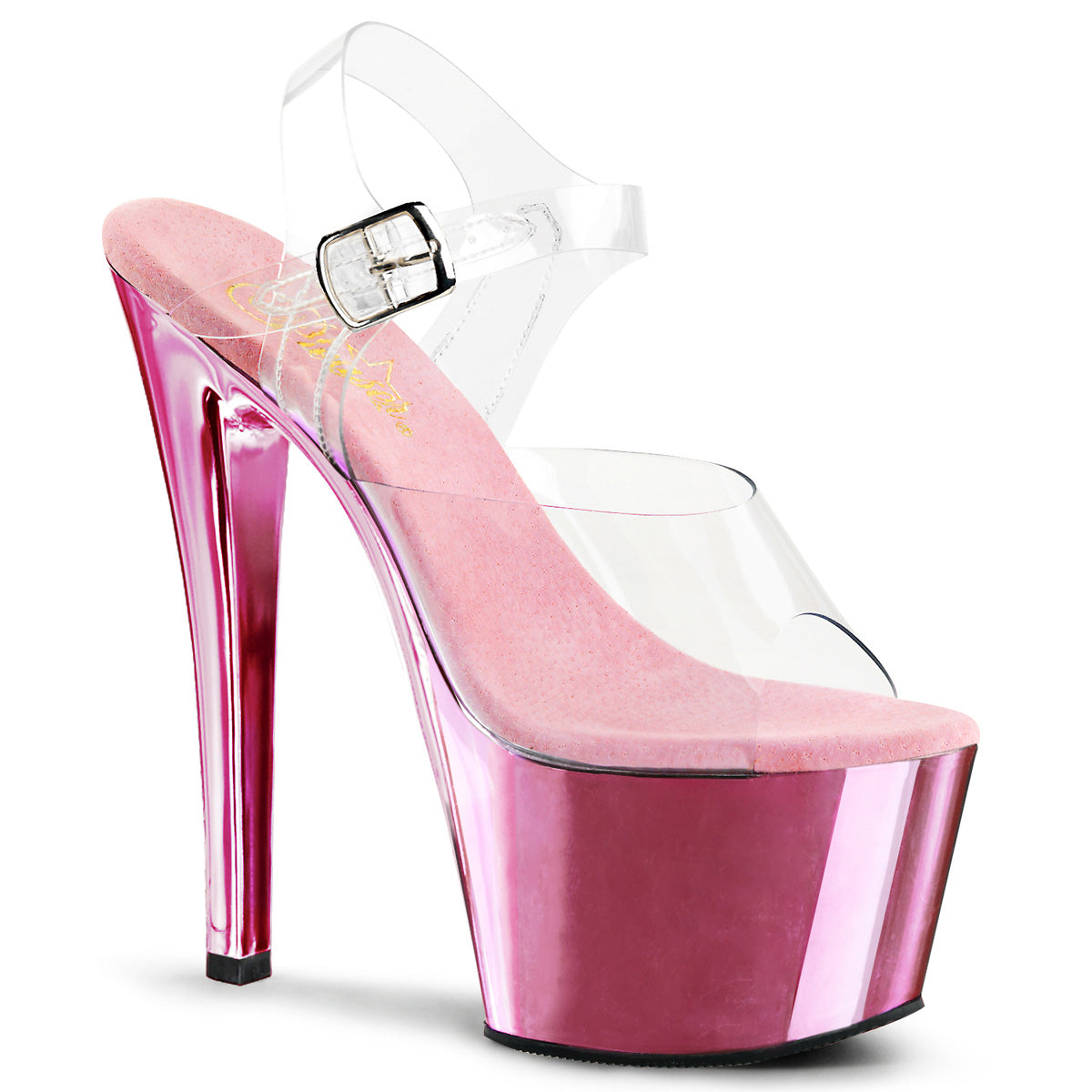 Pleasers Sky-308 - Clr/B. Pink Chrome