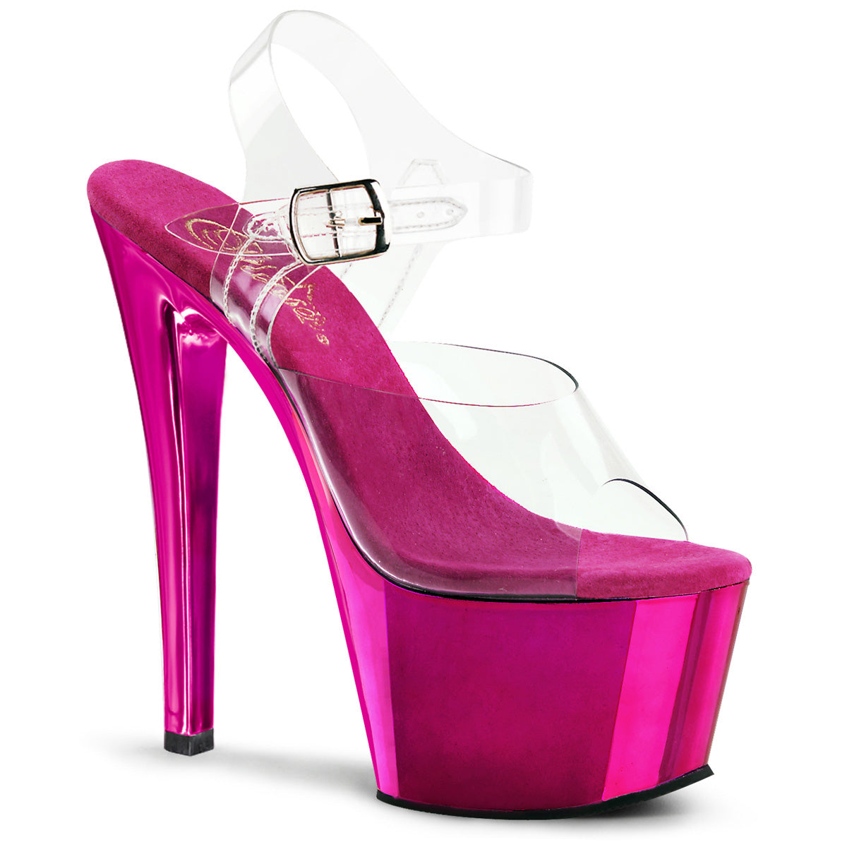 Pleasers Sky-308 - Clr/H. Pink Chrome