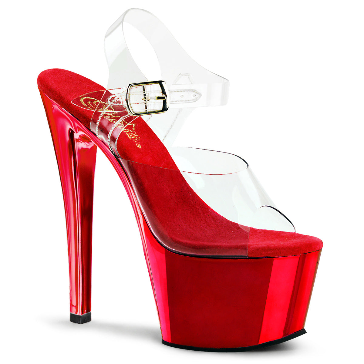 Pleasers Sky-308 - Clr/Red Chrome
