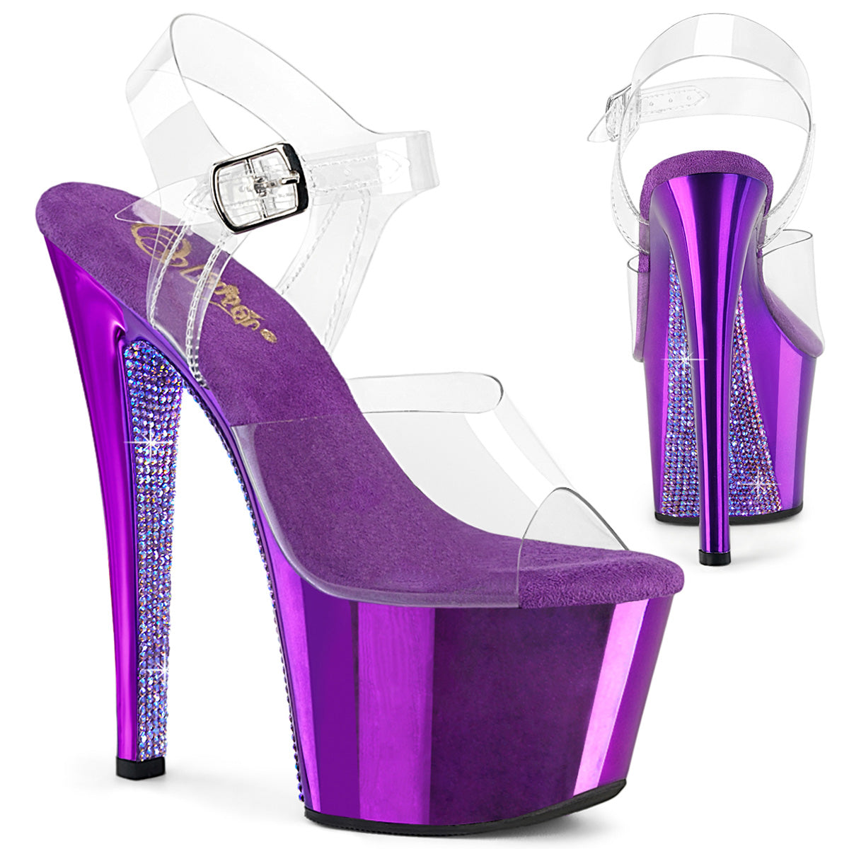 Pleasers Sky-308Chrs - Clr/Purple Chrome-AB RS