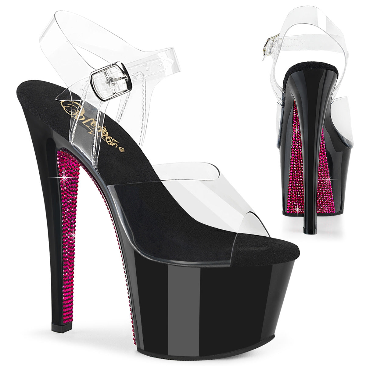 Pleasers Sky-308Crs - Clr/Blk-H. Pink RS