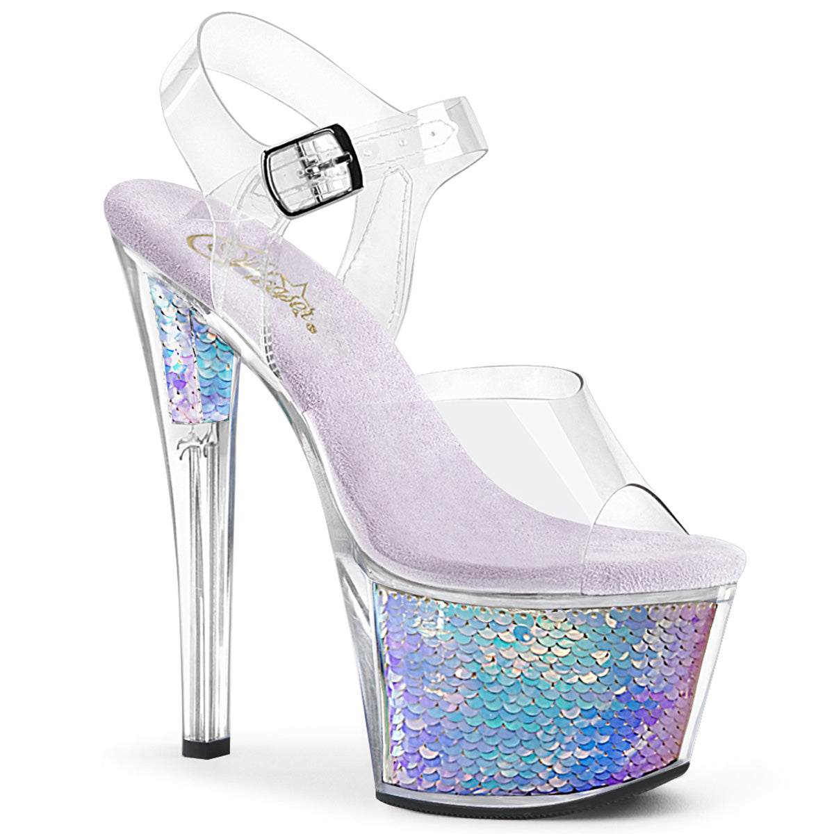 Pleasers Sky-308Mc - Clr/Lavender Hologram Inserts