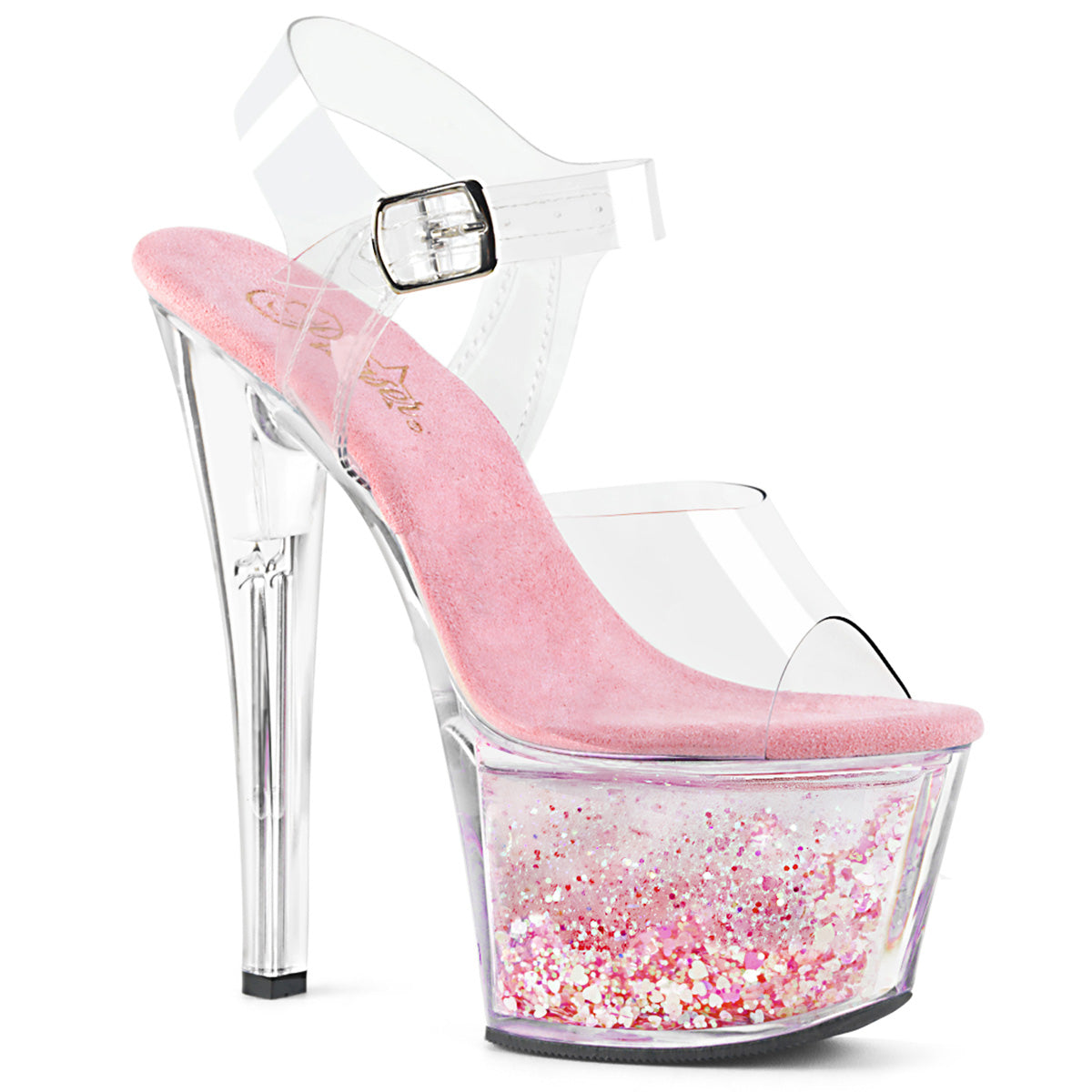 Pleasers Sky-308Whg - Clr/Clr-Baby Pink Glitter