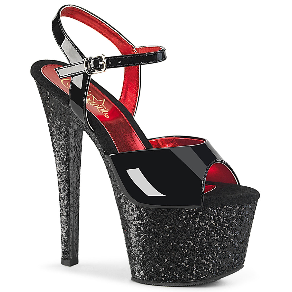 Pleasers Sky-309 - Blk Pat/Blk Glitter