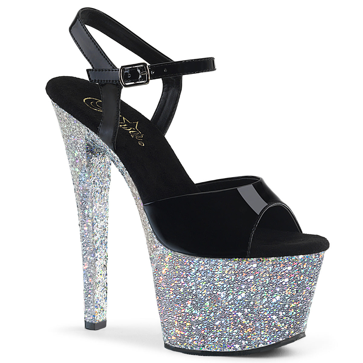 Pleasers Sky-309Lg - Blk Pat/Slv Multi Glitter