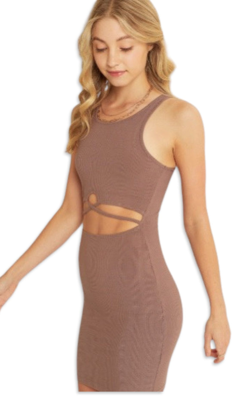 Sleeveless Front Loop Dress Brown - Model Express Vancouver