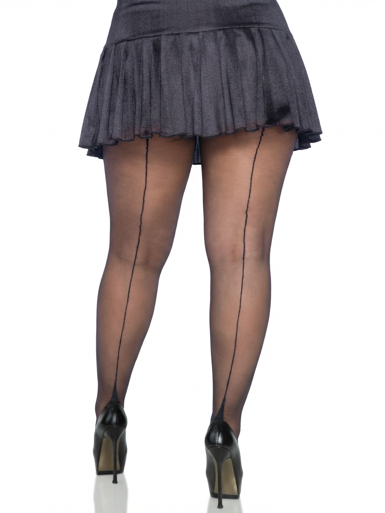 Plus Size Spandex Sheer Cuban Heel Backseam Pantyhose Black - Model Express Vancouver