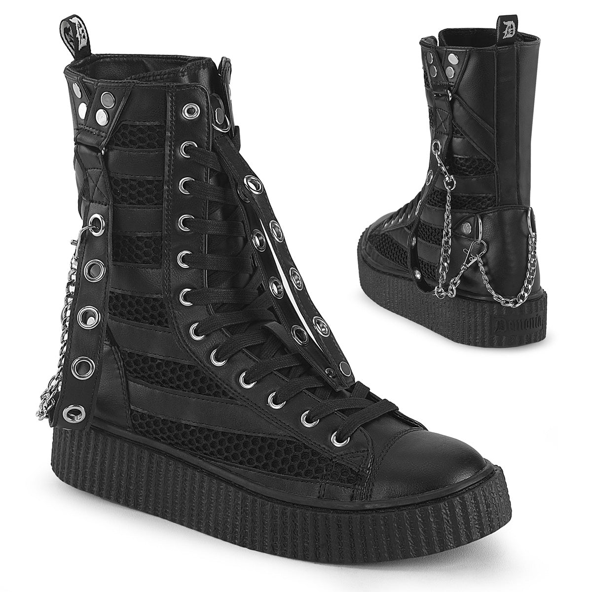 Demonia Sneeker-325 - Blk Vegan Leather-Fishnet