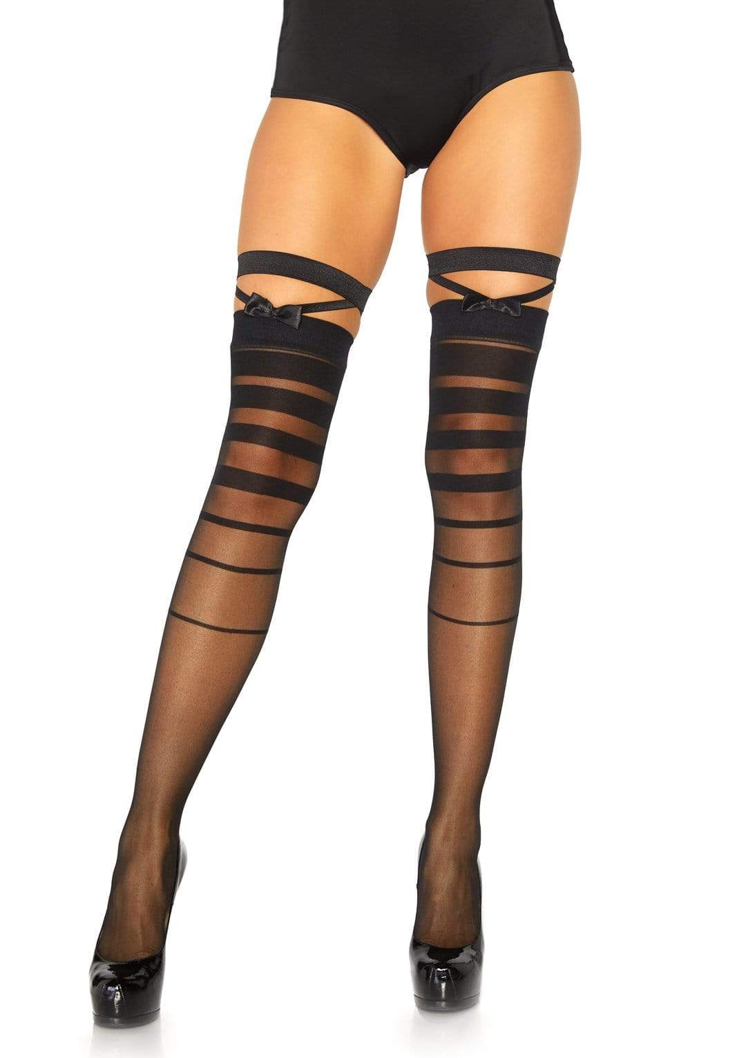 Spandex Sheer Halftone Striped Thigh Highs Black - Model Express VancouverHosiery