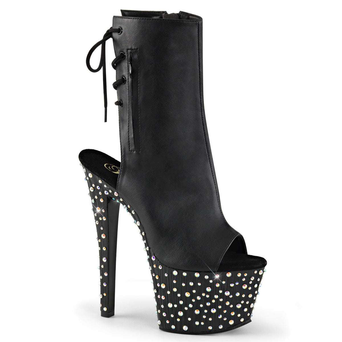 Pleasers Stardance-1018-7 - Blk Faux Leather/Blk-Slv Multi RS