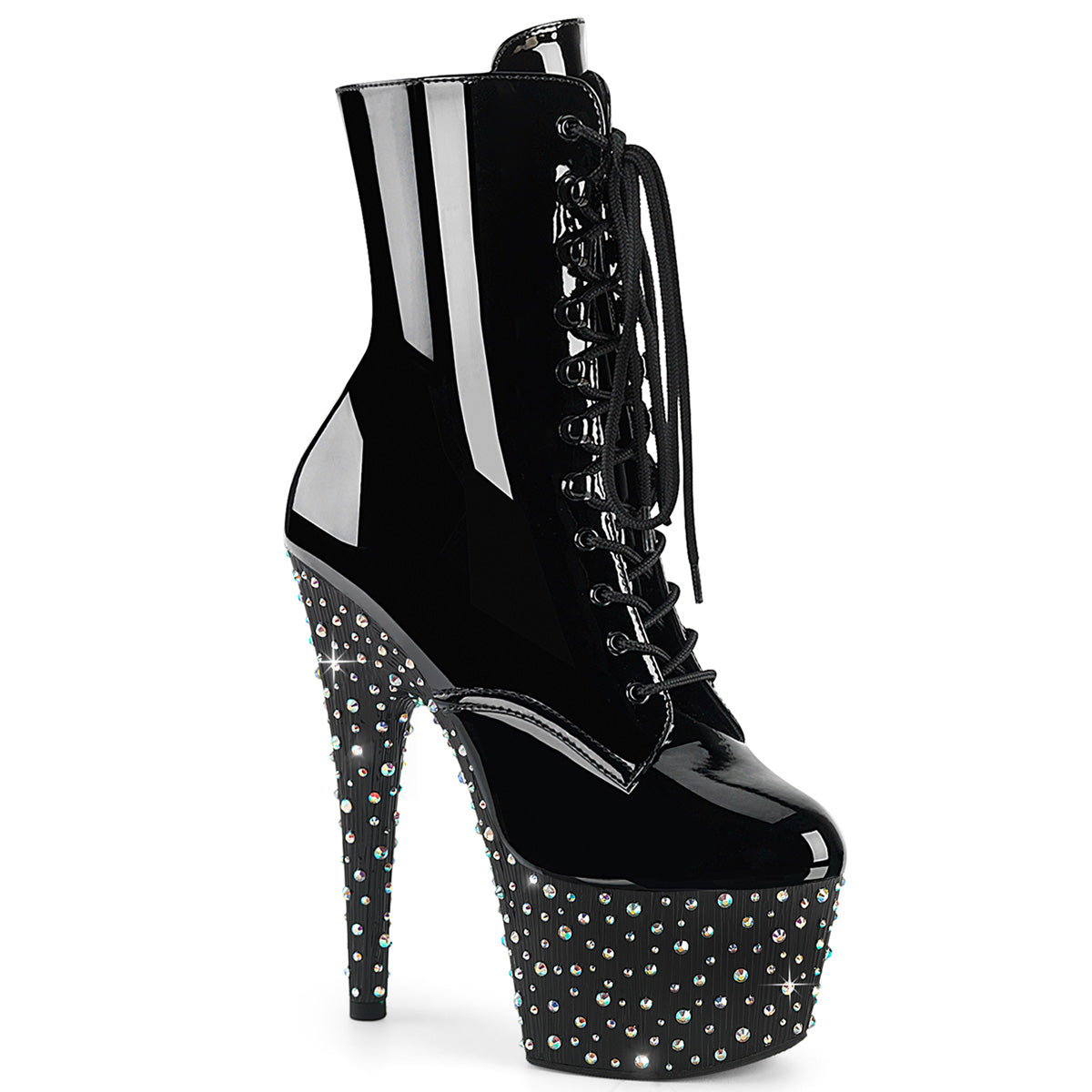 Pleasers Stardance-1020 - Blk Pat/Blk-Slv Multi RS