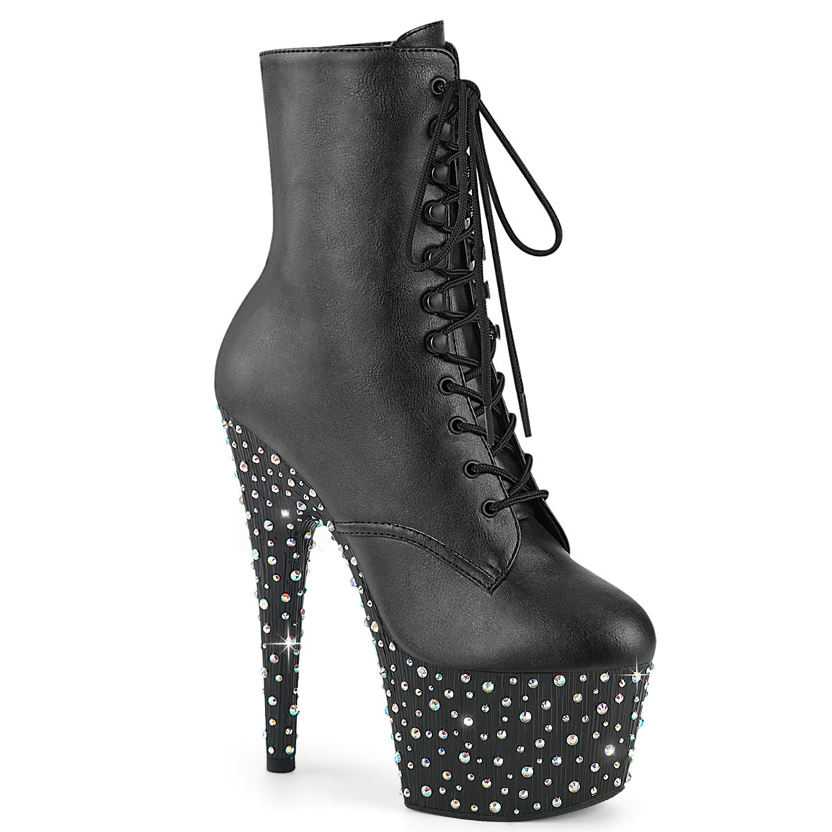 Pleasers Stardance-1020 - Blk Faux Leather/Blk-Slv Multi RS