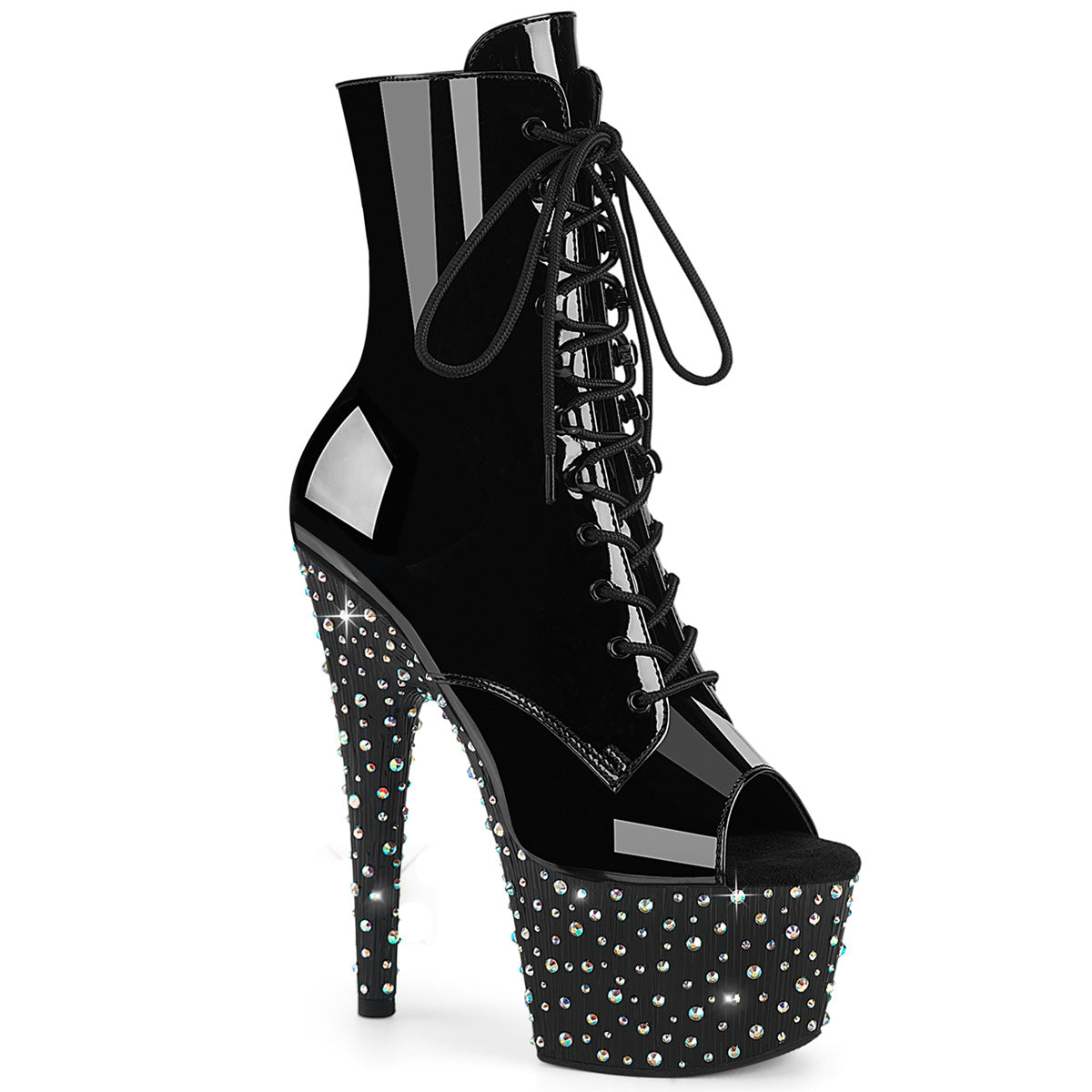 Pleasers Stardance-1021 - Blk Pat/Blk-Slv Multi RS