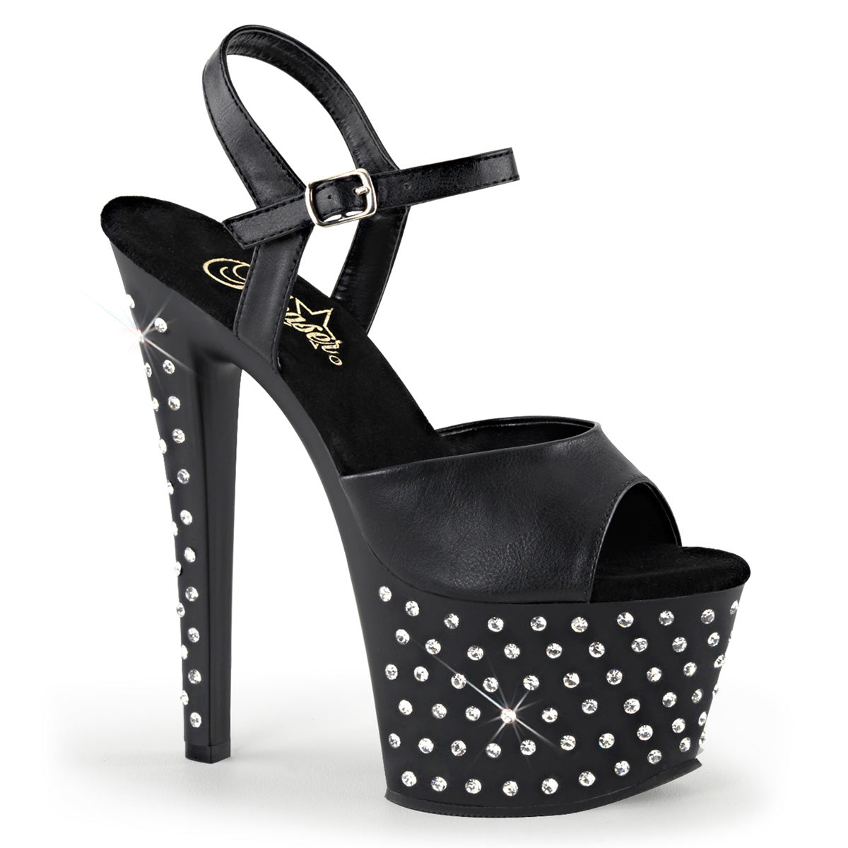 Pleasers Stardust-709 - Blk Faux Leather/Blk Matte