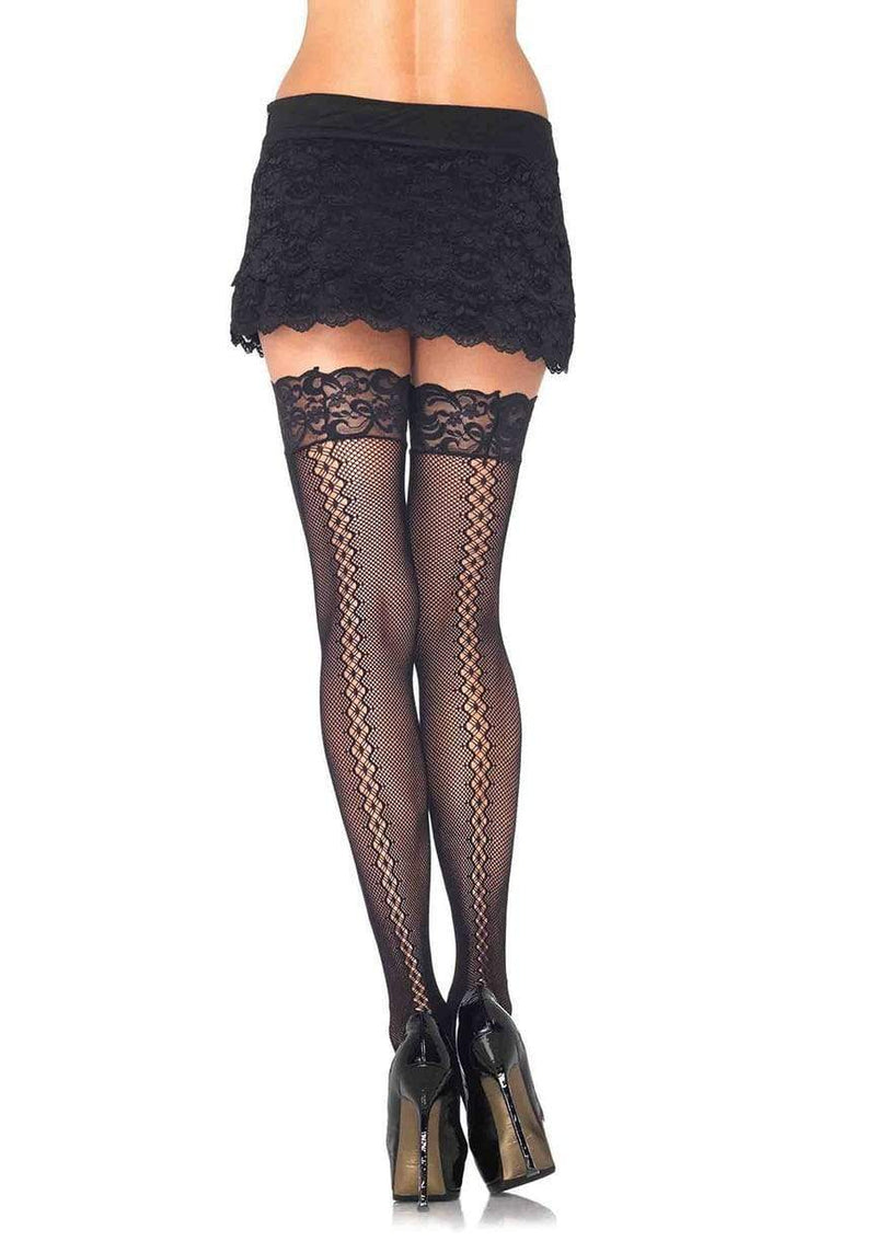 Stay Up Micro Net Thigh Highs with Diamond Twist Backseam Black - Model Express VancouverHosiery