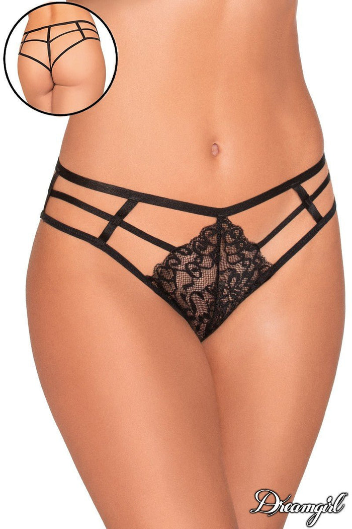 Strappy Cheeky Panty with Lace Black - Model Express VancouverLingerie